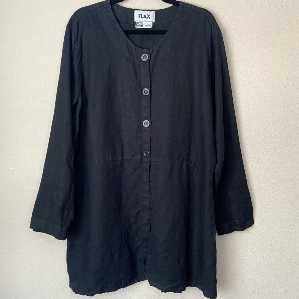 FLAX Linen Lagenlook Button Down Longline Top